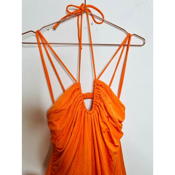 JONATHAN SIMKHAI Orange Jersey A-Line Open Tie Back V-Neck Hayes Dress sz Small - Picture 6 of 16